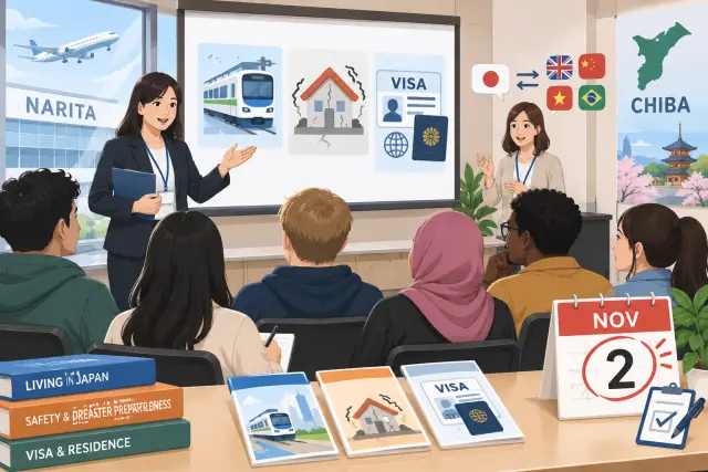 Chiba mở lớp định hướng đời sống miễn phí cho người nước ngoài ở Narita: giao thông, động đất, visa — có phiên dịch, hạn đăng ký buổi đầu 2/11